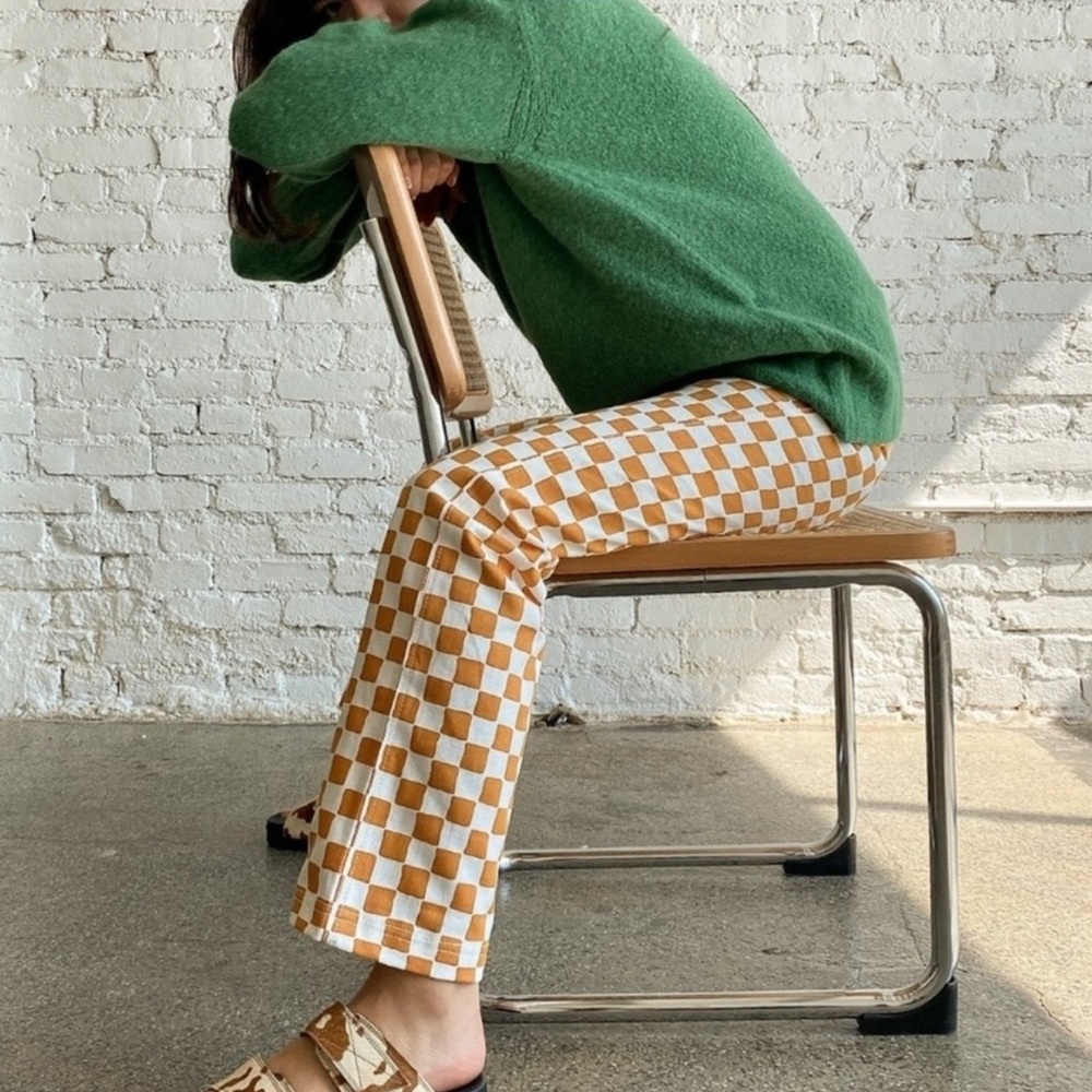 Holiday The Label Orange Checkered Cropped Jeans